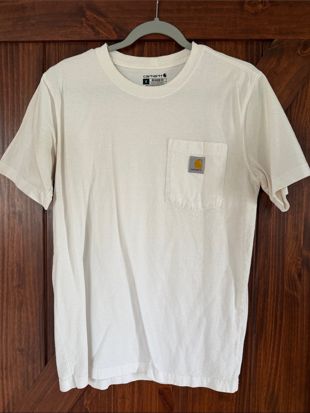 Carhartt Cream Short-Sleeve Pocket Tee with Logo Patch